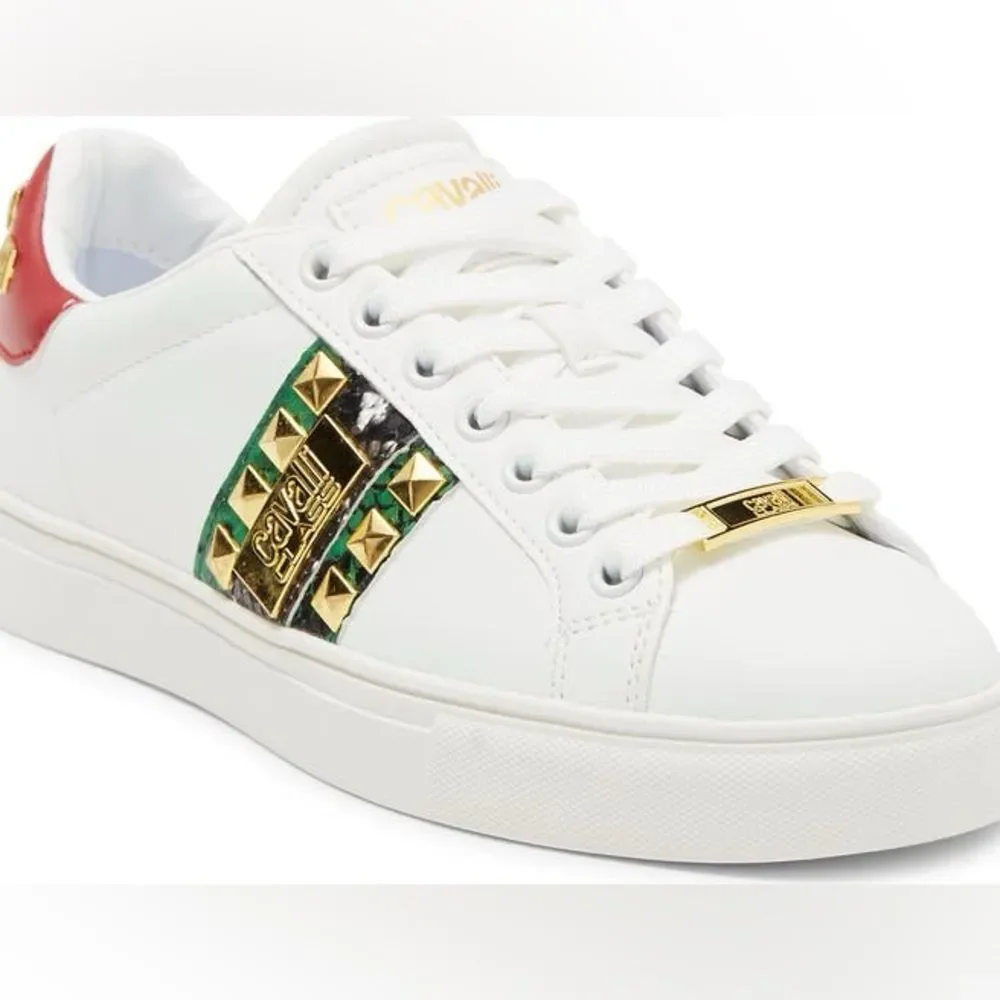 Roberto Cavalli Snake Embossed Pyramid Stud Tennis Shoe